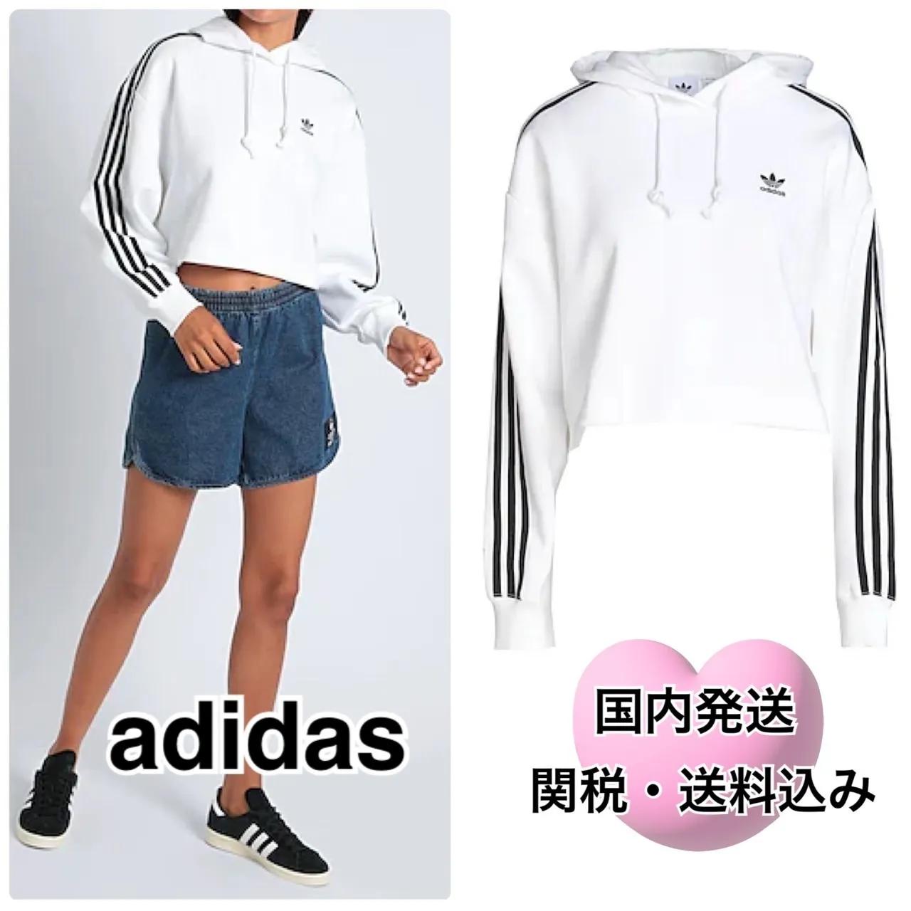 adidas  |Long Sleeves Plain Logo Cropped Tops Hoodies & Sweatshirts