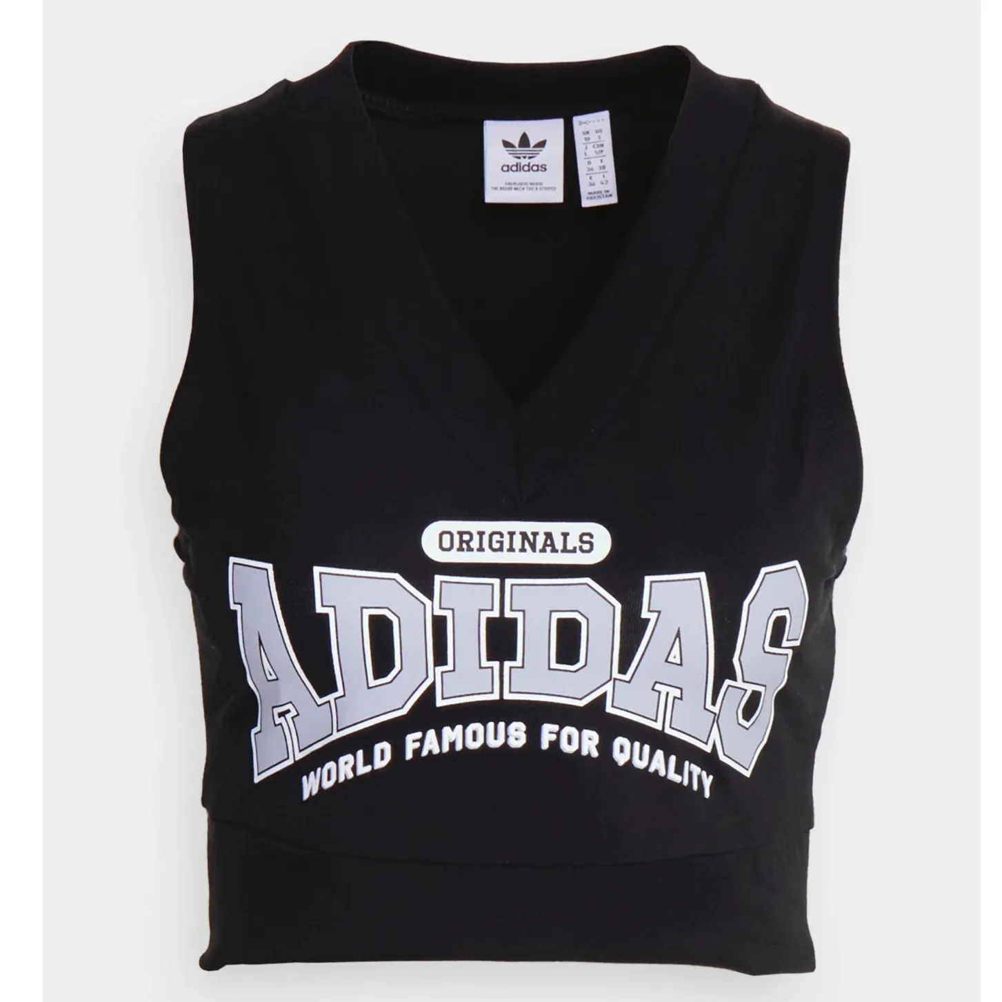 adidas  |V-Neck Plain Cotton Logo Cropped Tops Tanks & Camisoles