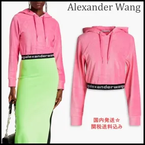 Alexander Wang  |Corduroy Long Sleeves Plain Cotton Logo Cropped Tops