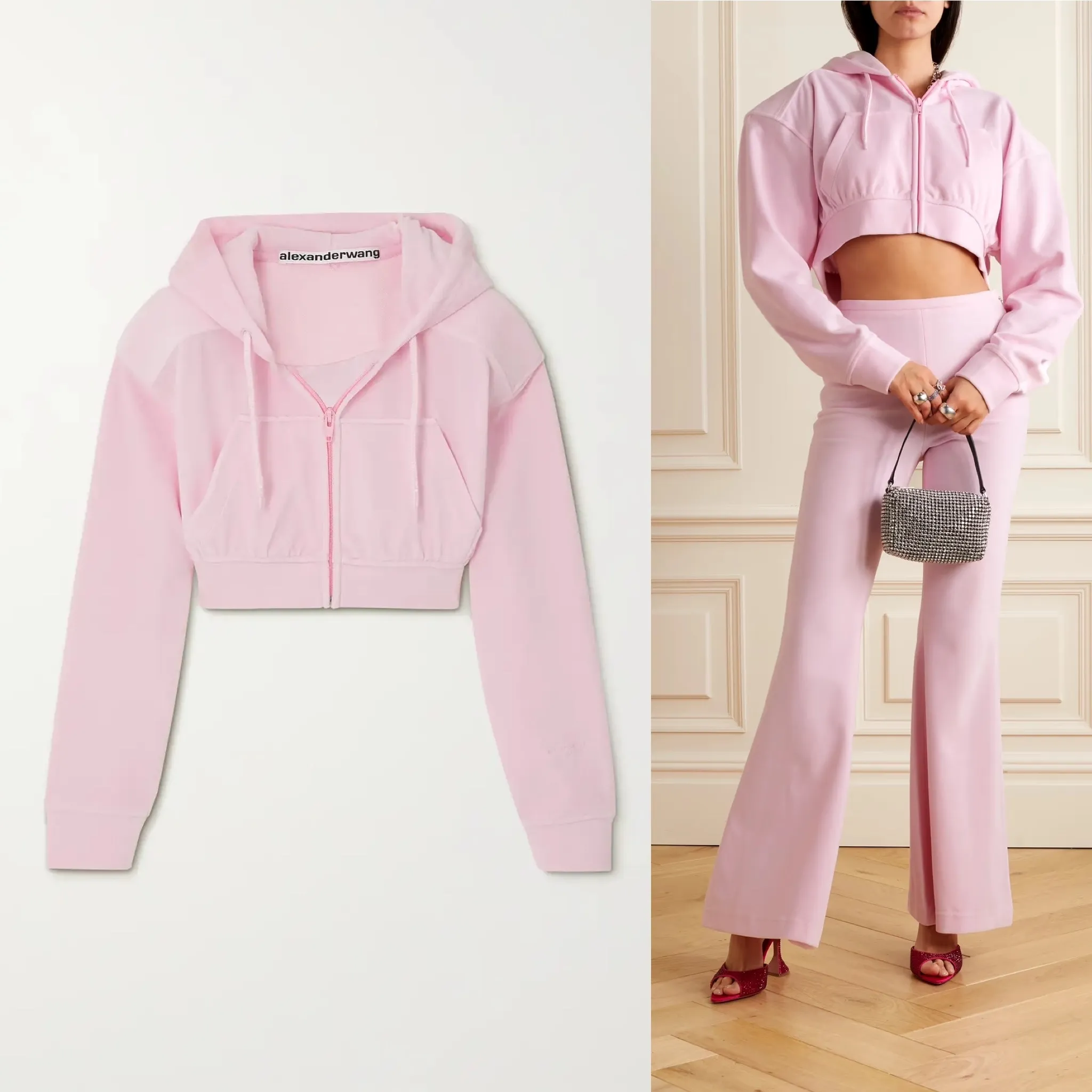 Alexander Wang  |Long Sleeves Cotton Cropped Tops Hoodies & Sweatshirts