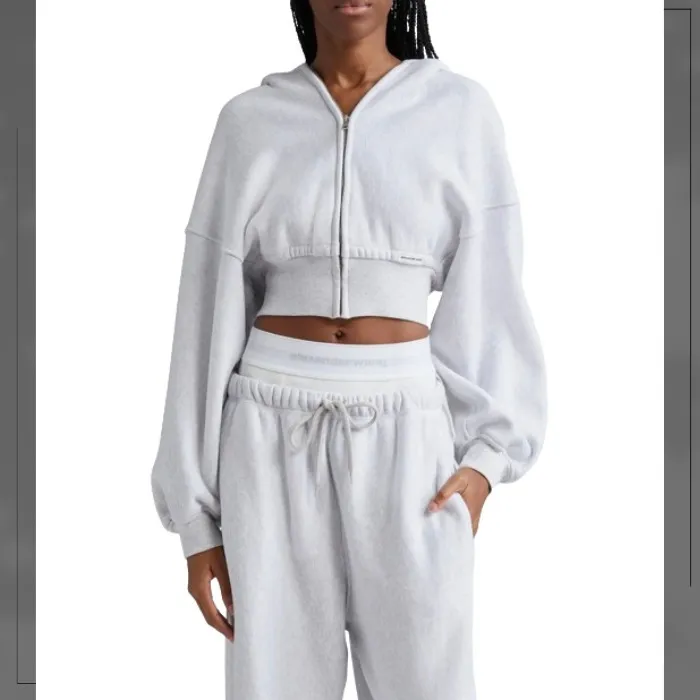 Alexander Wang  |Long Sleeves Plain Cotton Cropped Tops Hoodies & Sweatshirts