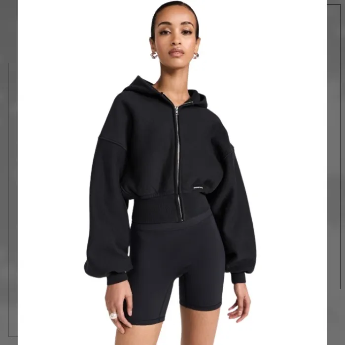 Alexander Wang  |Long Sleeves Plain Cotton Cropped Tops Hoodies & Sweatshirts