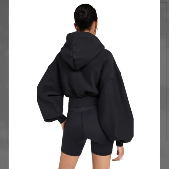 Alexander Wang  |Long Sleeves Plain Cotton Cropped Tops Hoodies & Sweatshirts