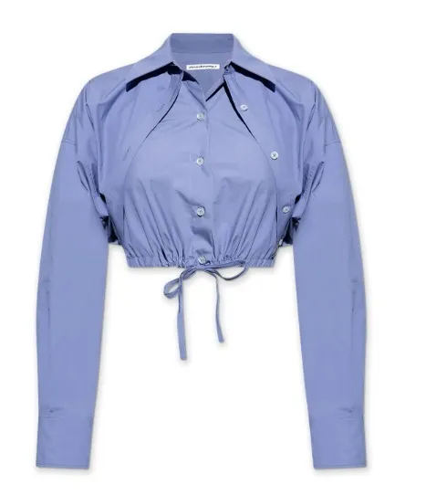 Alexander Wang  |Long Sleeves Plain Cotton Logo Cropped Tops Shirts & Blouses