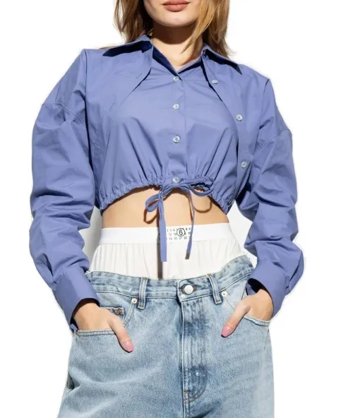 Alexander Wang  |Long Sleeves Plain Cotton Logo Cropped Tops Shirts & Blouses