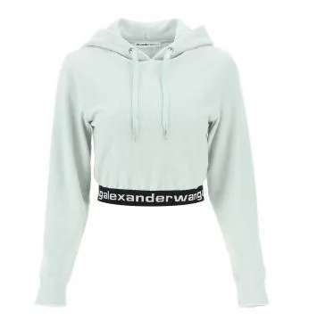 Alexander Wang  |Long Sleeves Plain Cotton Logo Cropped Tops