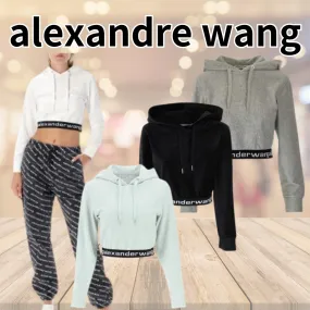 Alexander Wang  |Long Sleeves Plain Cotton Logo Cropped Tops