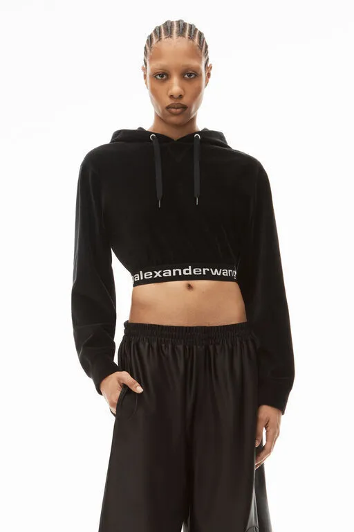 Alexander Wang  |Long Sleeves Plain Cotton Logo Cropped Tops