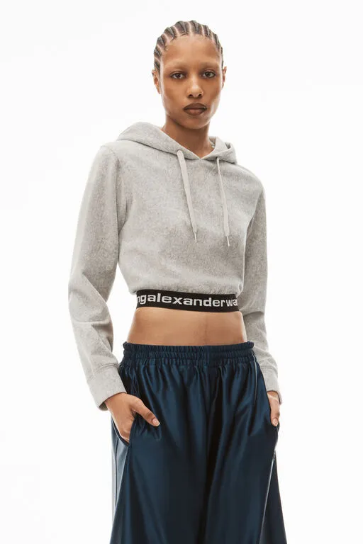 Alexander Wang  |Long Sleeves Plain Cotton Logo Cropped Tops