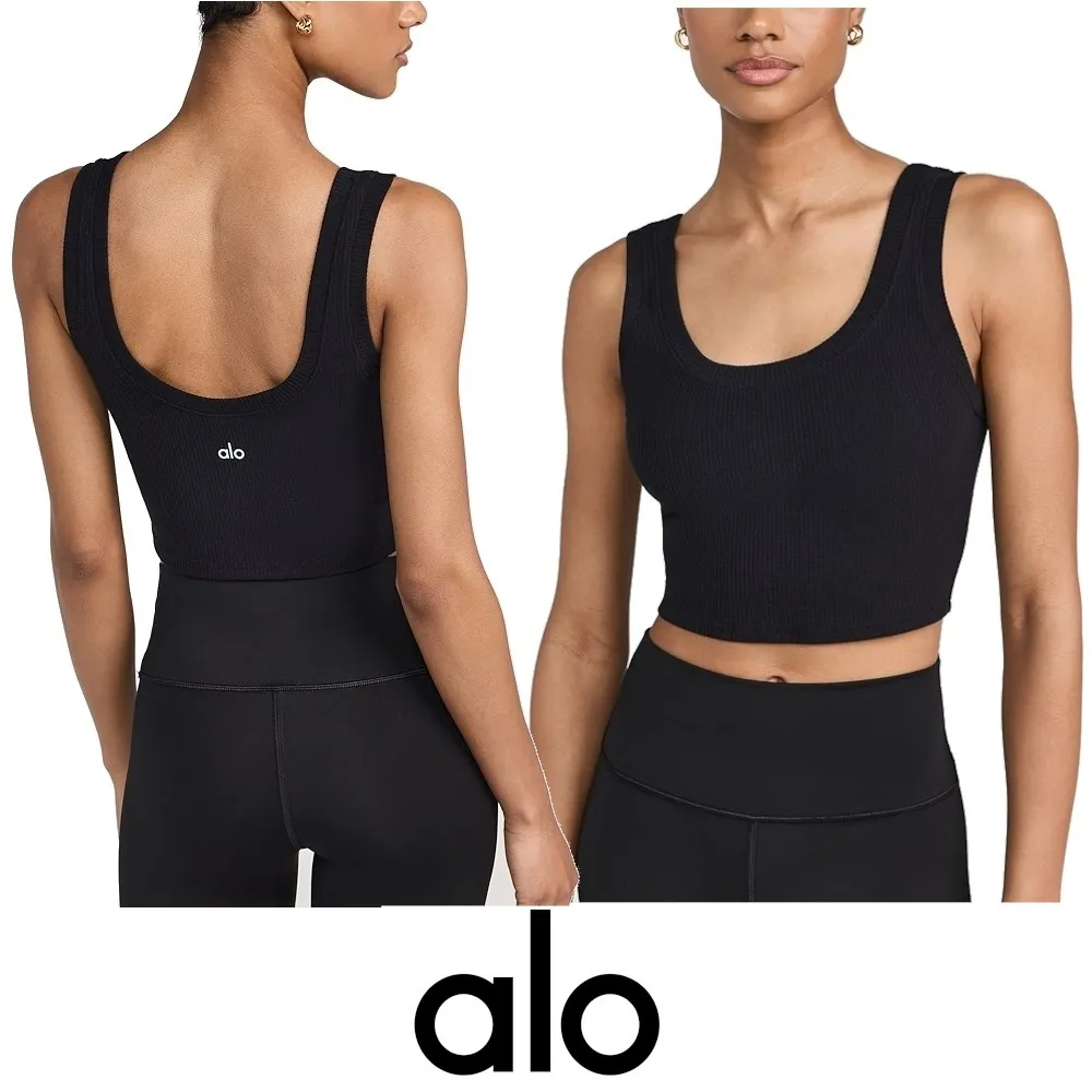 ALO Yoga  |Rib Plain Logo Loungewear Cropped Tops Tanks & Camisoles