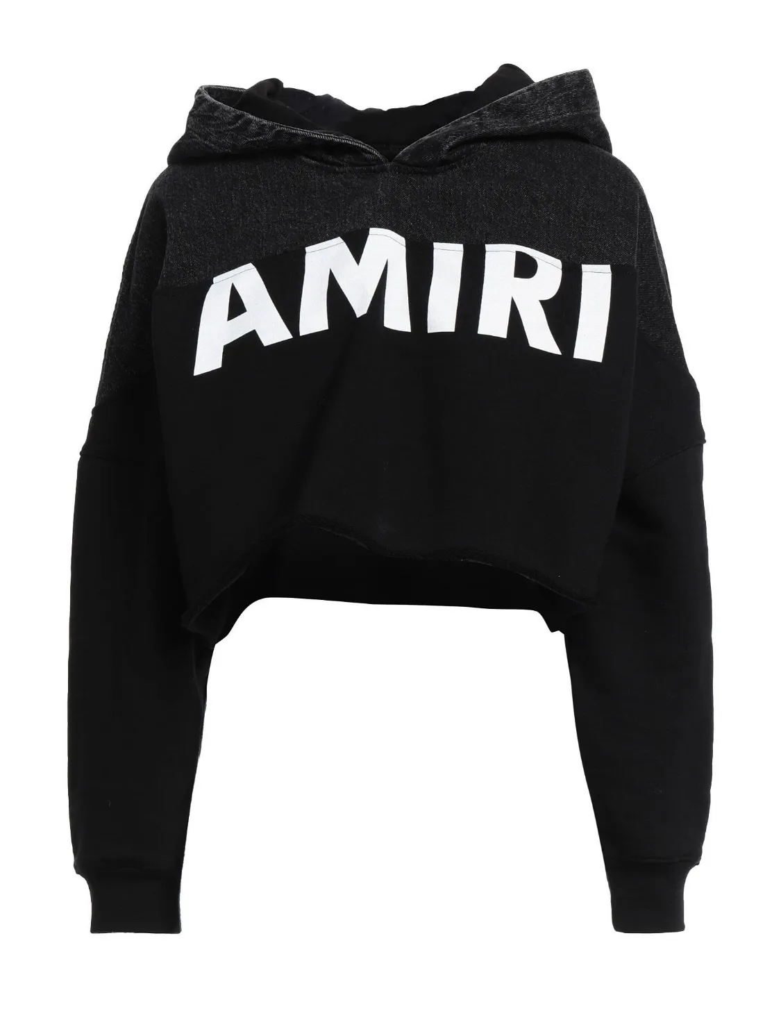 AMIRI  |Denim Long Sleeves Plain Cotton Logo Cropped Tops