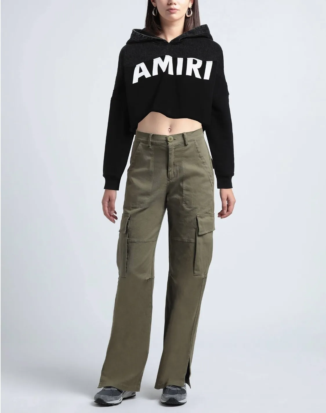 AMIRI  |Denim Long Sleeves Plain Cotton Logo Cropped Tops