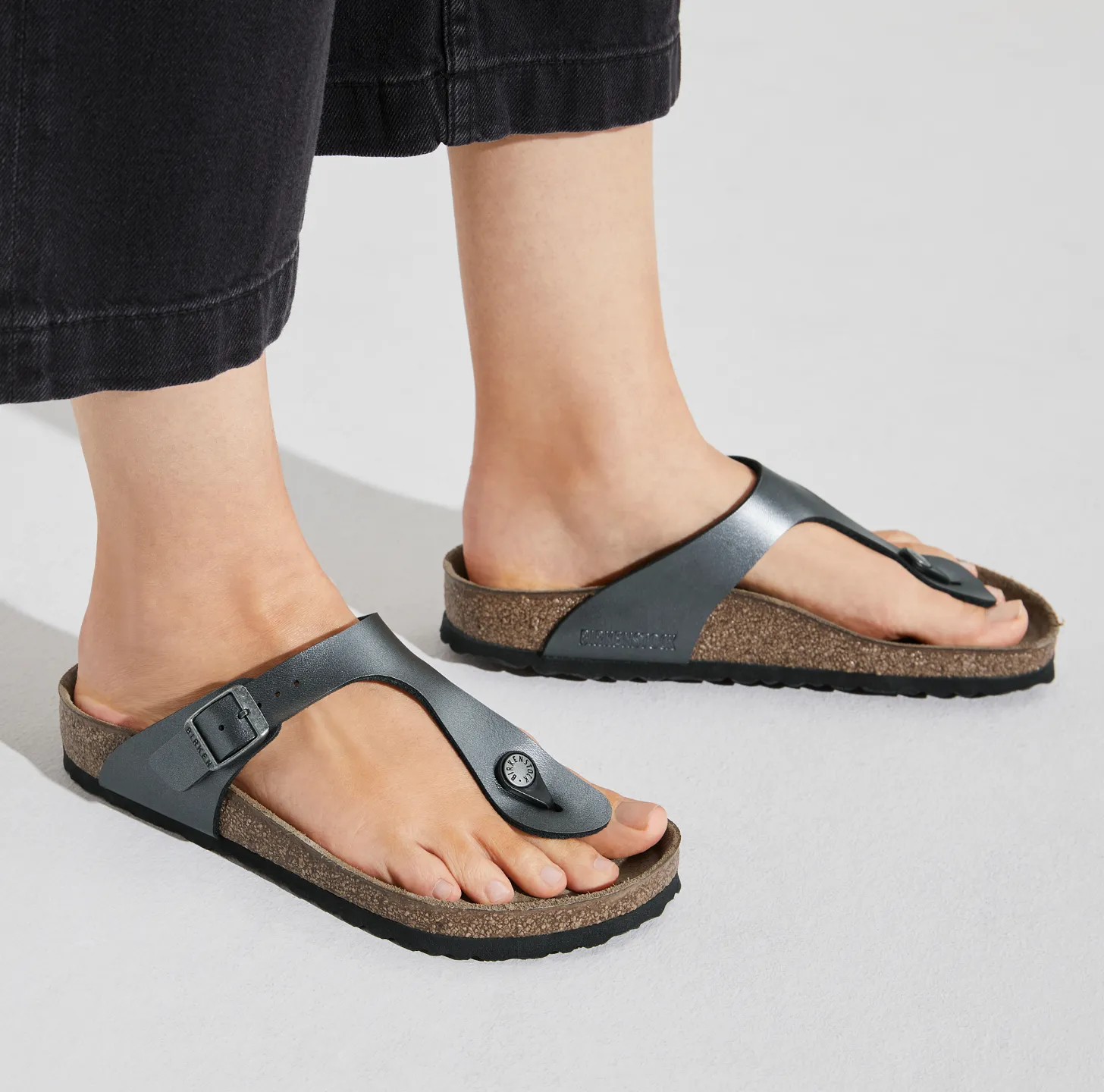 BIRKENSTOCK GIZEH METALLIC BLACK BIRKO FLOR