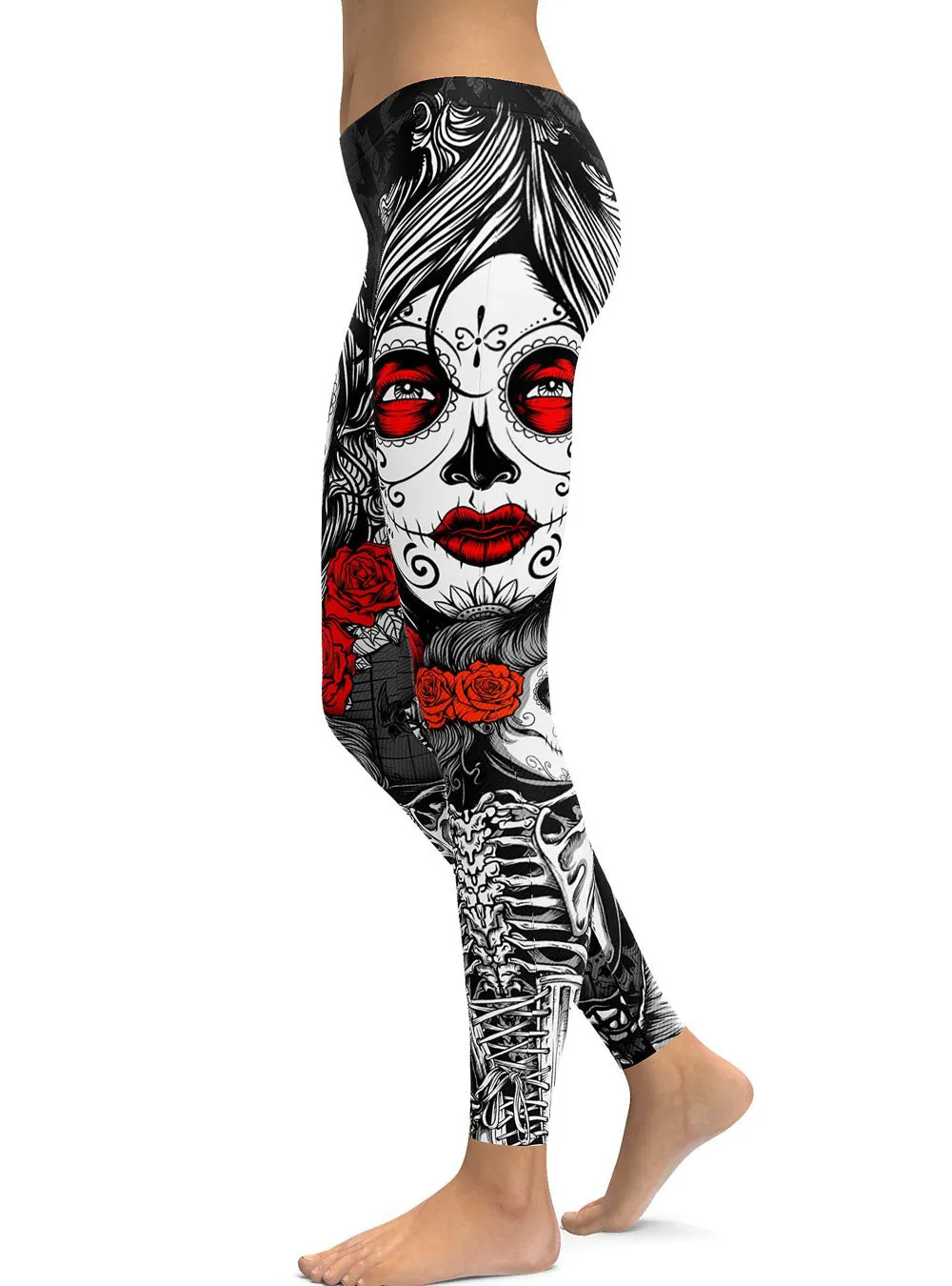 Black Halloween Skeleton Plus Size Sugar Skull Leggings