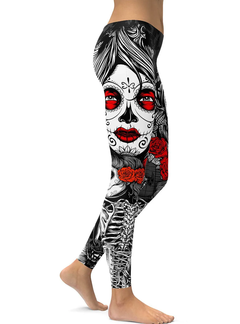 Black Halloween Skeleton Plus Size Sugar Skull Leggings