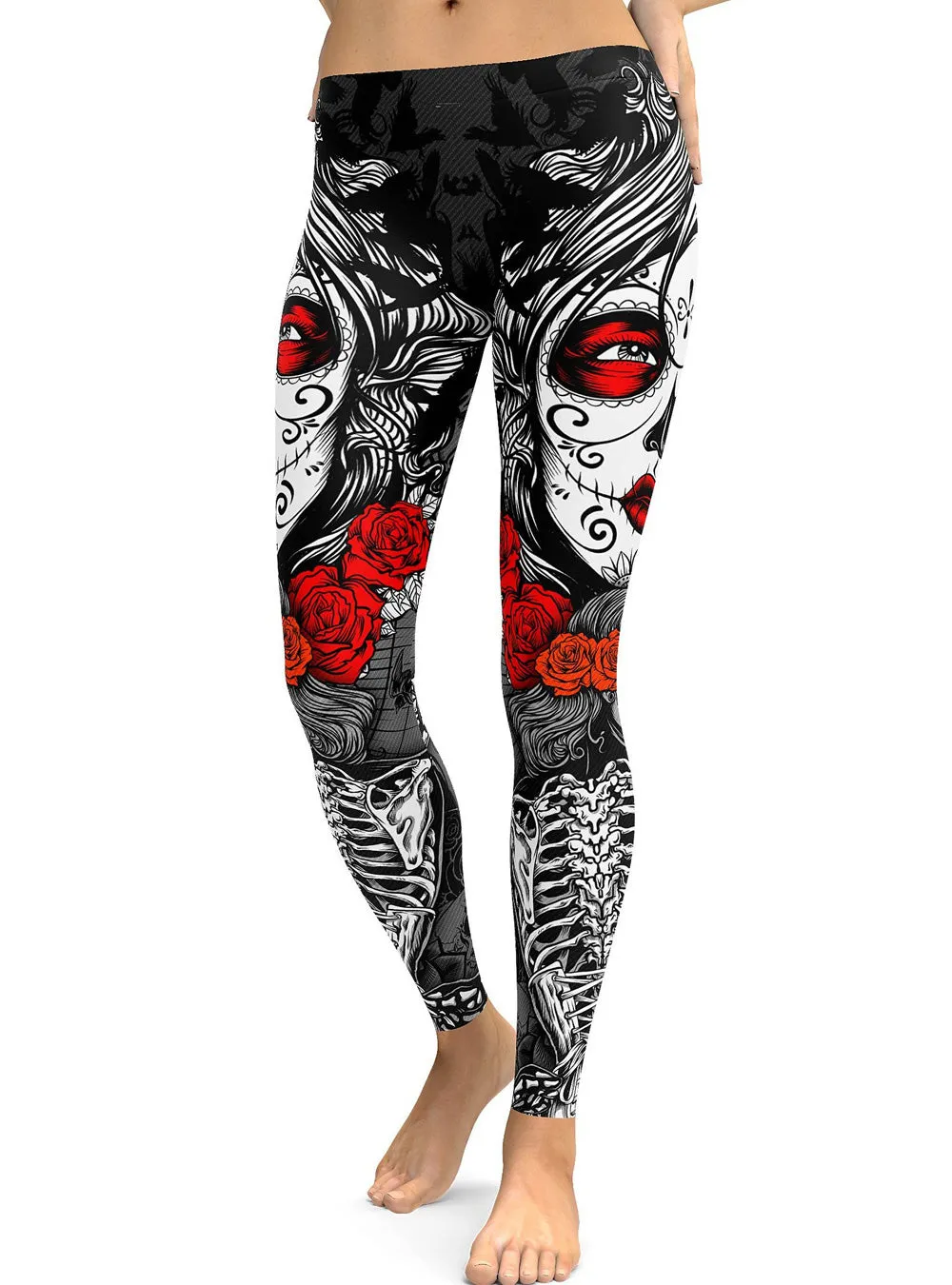 Black Halloween Skeleton Plus Size Sugar Skull Leggings