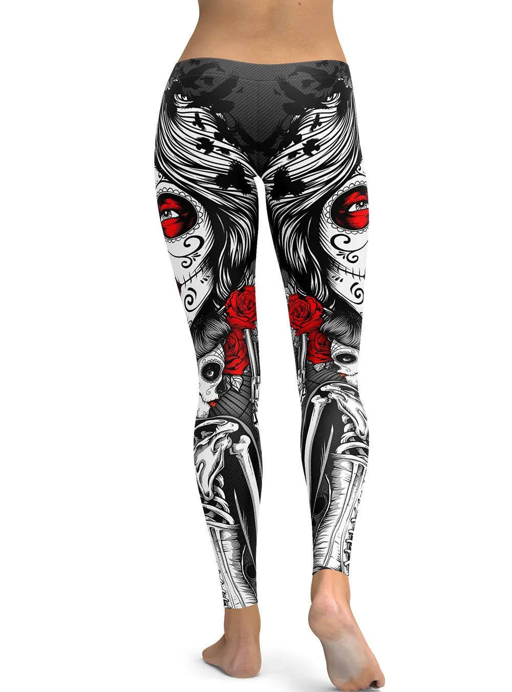 Black Halloween Skeleton Plus Size Sugar Skull Leggings