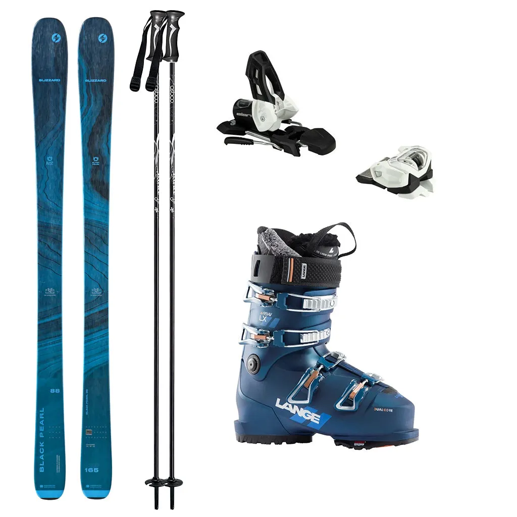 Blizzard Black Pearl 88 Skis Women 2024 (Elan Attack 11 GW Binding) with Lange LX 95 W HV GW Womens Boots Ski Package