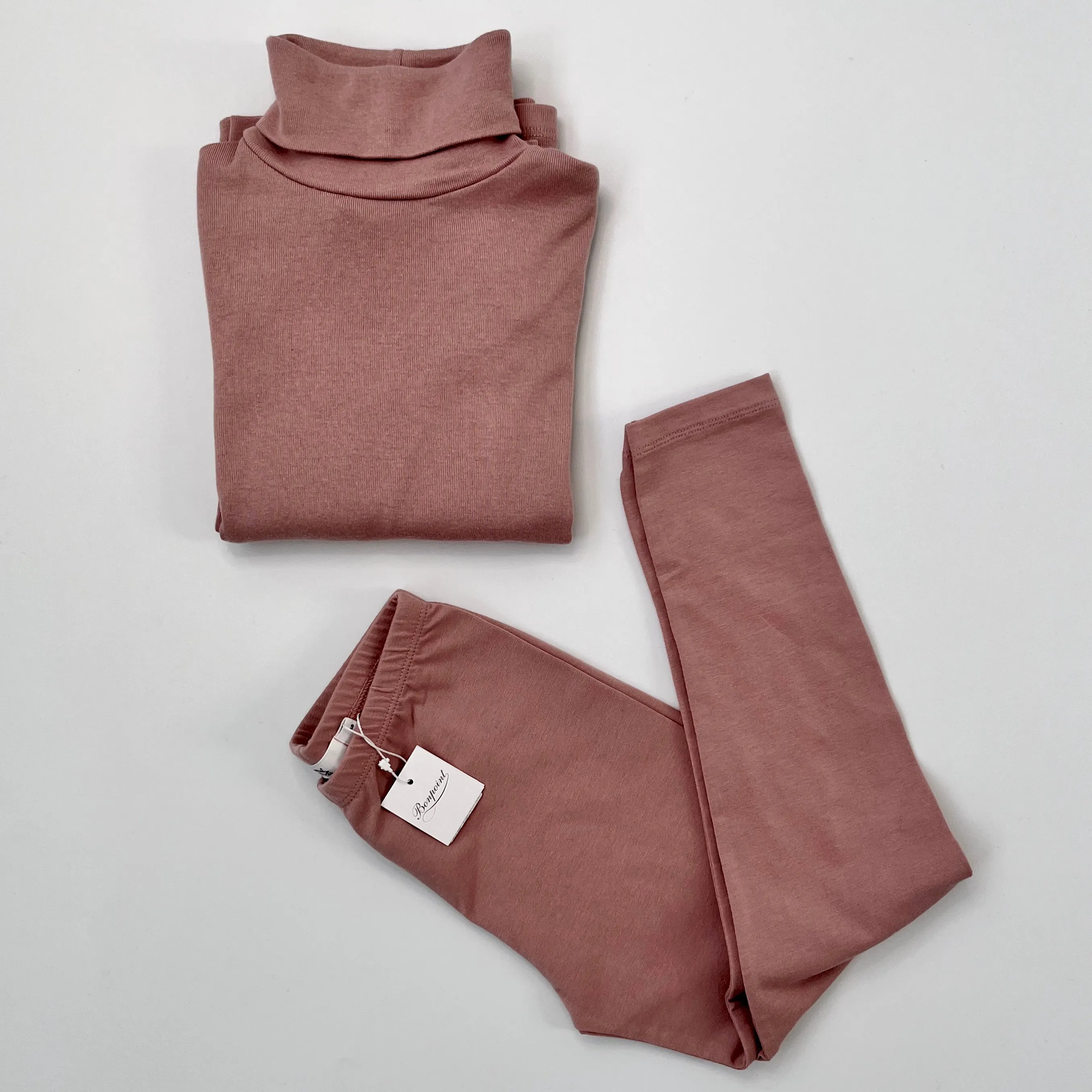 Bonpoint Dusty Pink Cotton Poloneck & Leggings Set: 6 Years