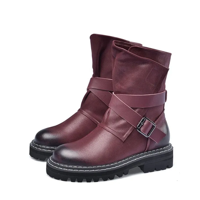 British Style Autumn and Winter Round Head Womens Boots / Solid Color Short Boots in Rock Style