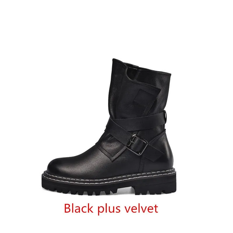 British Style Autumn and Winter Round Head Womens Boots / Solid Color Short Boots in Rock Style