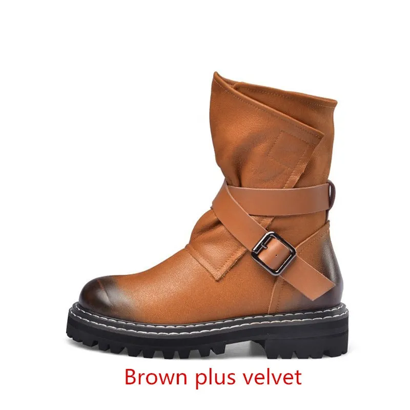 British Style Autumn and Winter Round Head Womens Boots / Solid Color Short Boots in Rock Style