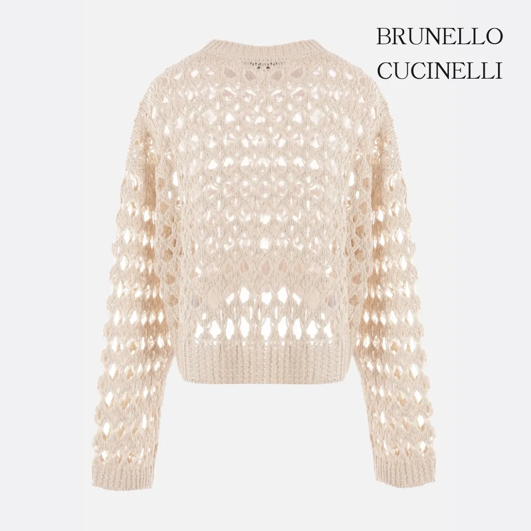 BRUNELLO CUCINELLI  |Long Sleeves Cotton Cropped Tops V-neck & Crew neck