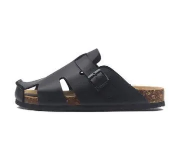 Buckle Leather Slip-On Sandals