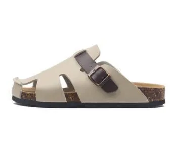 Buckle Leather Slip-On Sandals