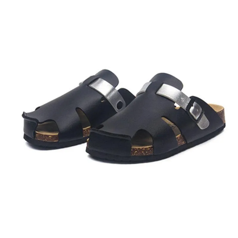 Buckle Leather Slip-On Sandals