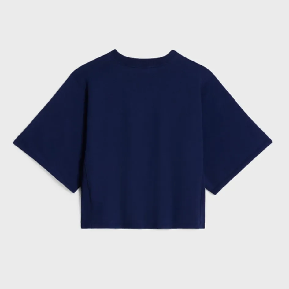 CELINE  |Crew Neck Plain Cotton Short Sleeves Logo Cropped Tops