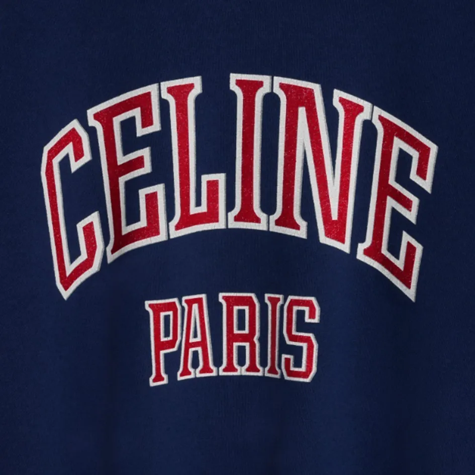 CELINE  |Crew Neck Plain Cotton Short Sleeves Logo Cropped Tops