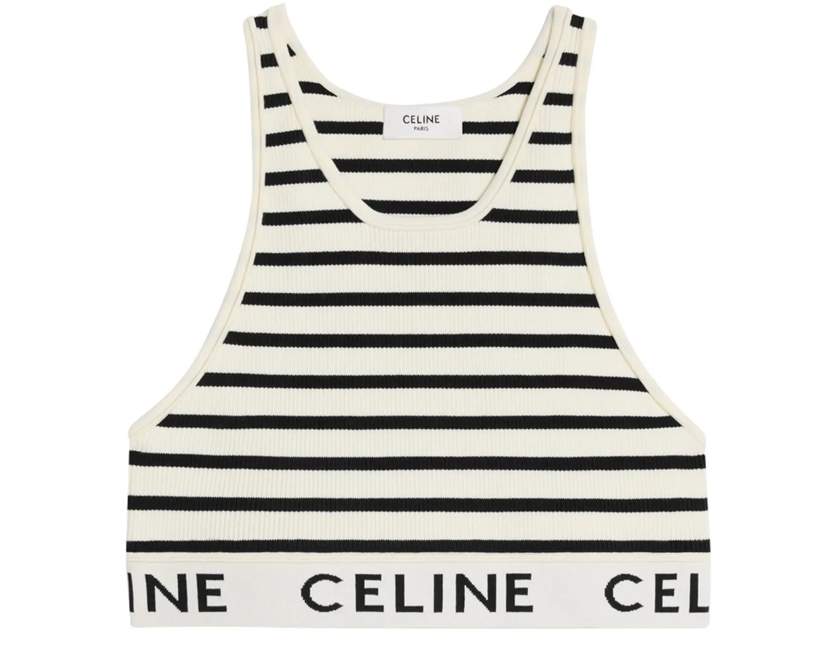 CELINE  |Crew Neck Stripes Cotton Logo Cropped Tops Tanks & Camisoles