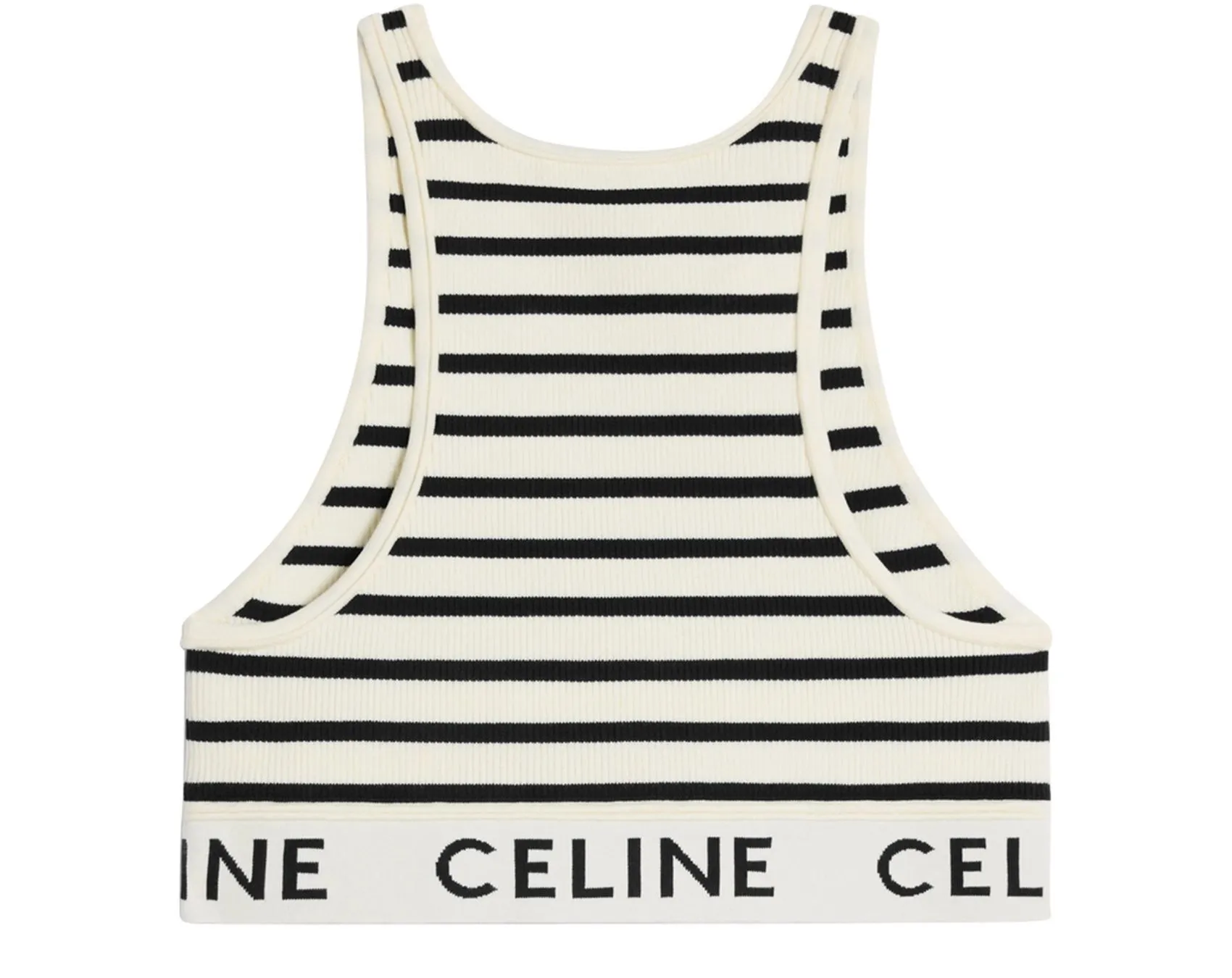 CELINE  |Crew Neck Stripes Cotton Logo Cropped Tops Tanks & Camisoles