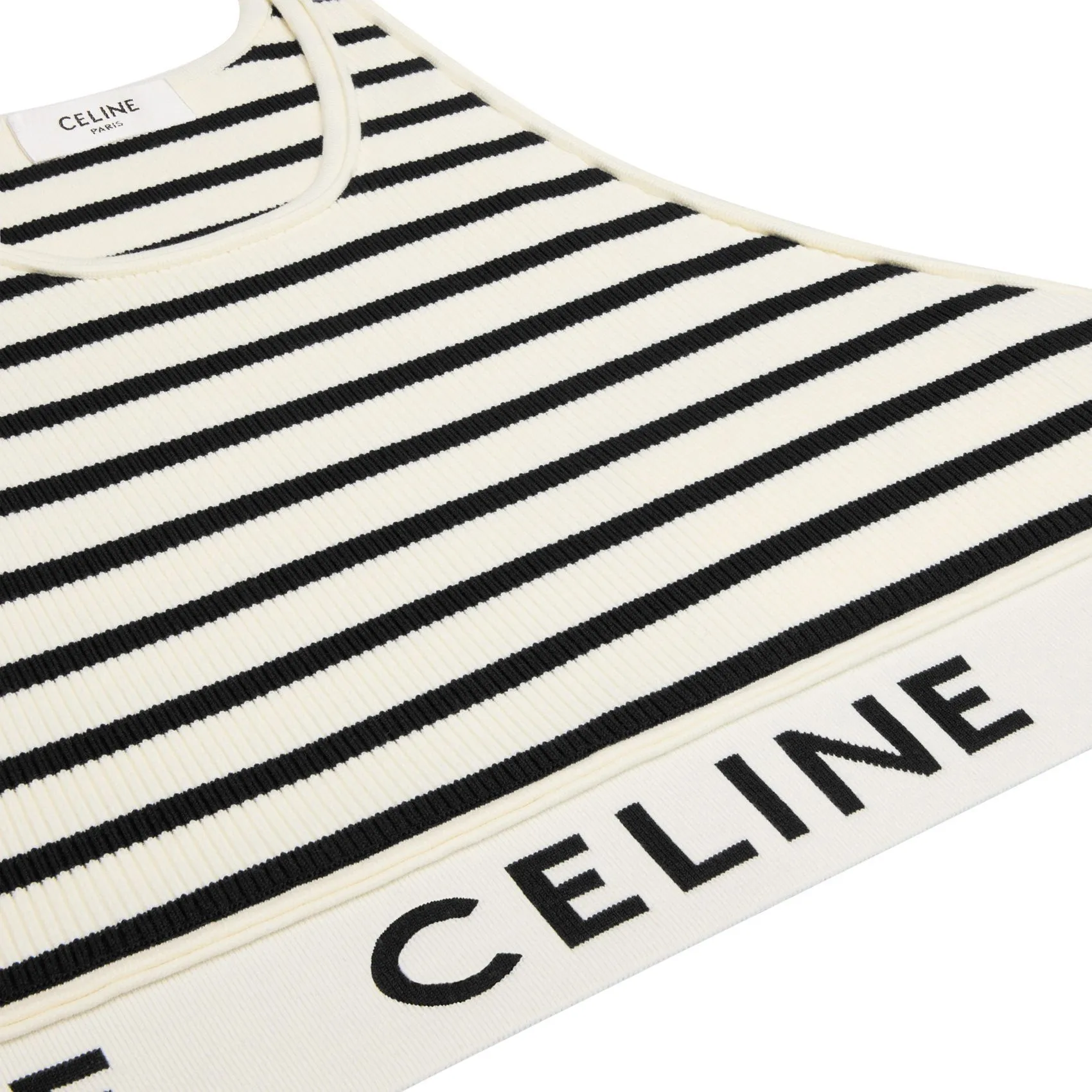 CELINE  |Crew Neck Stripes Cotton Logo Cropped Tops Tanks & Camisoles