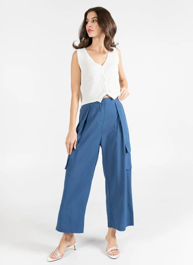 C'est Moi Denim Pleated Side Cargo Pants