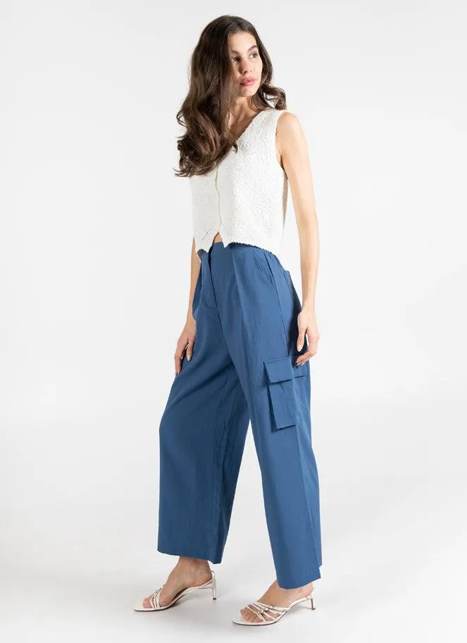 C'est Moi Denim Pleated Side Cargo Pants