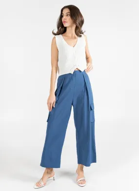 C'est Moi Denim Pleated Side Cargo Pants