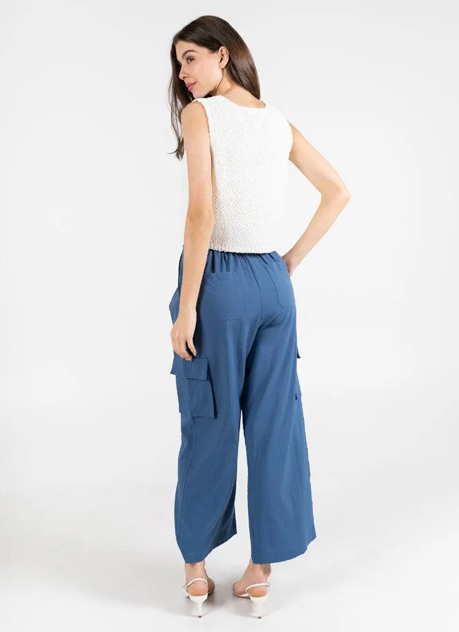 C'est Moi Denim Pleated Side Cargo Pants