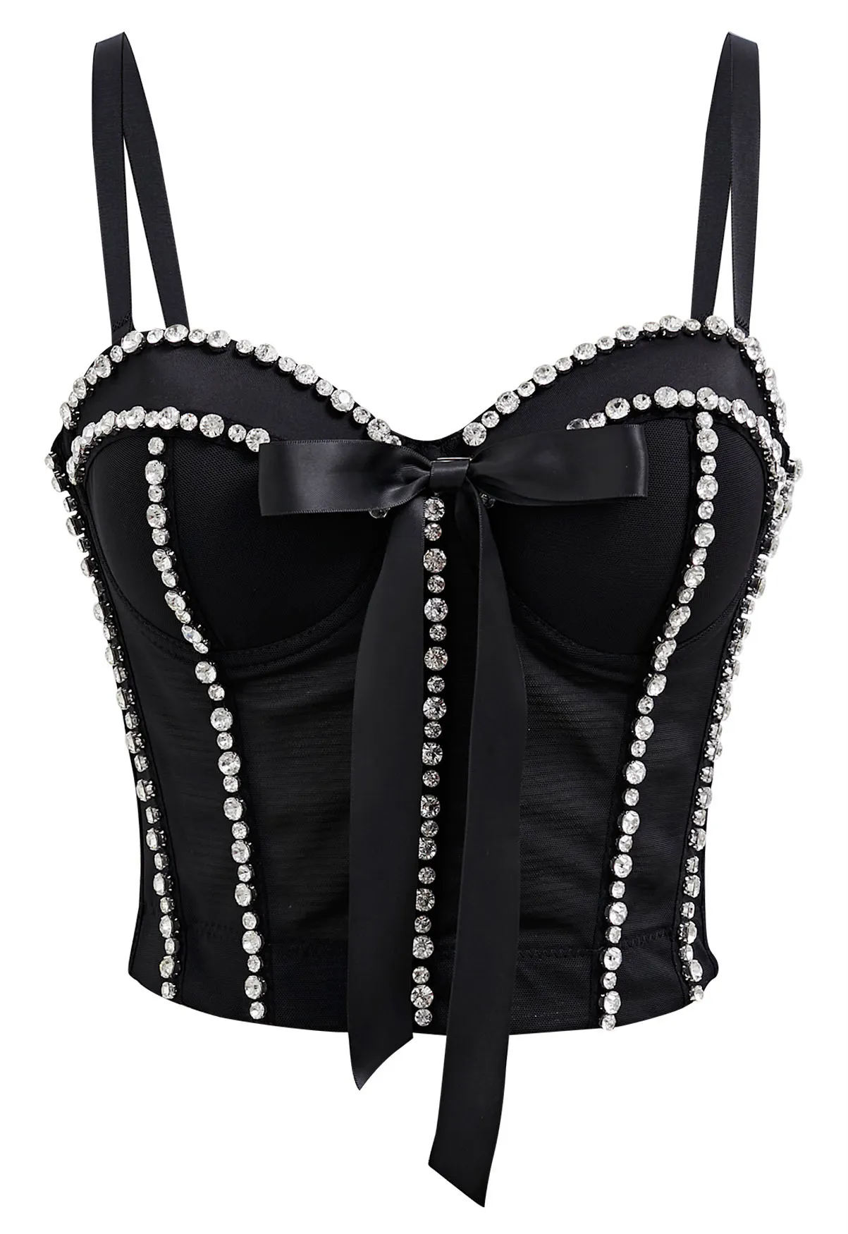 Chicwish  | Bowknot Rhinestone Embellished Bustier Crop Top