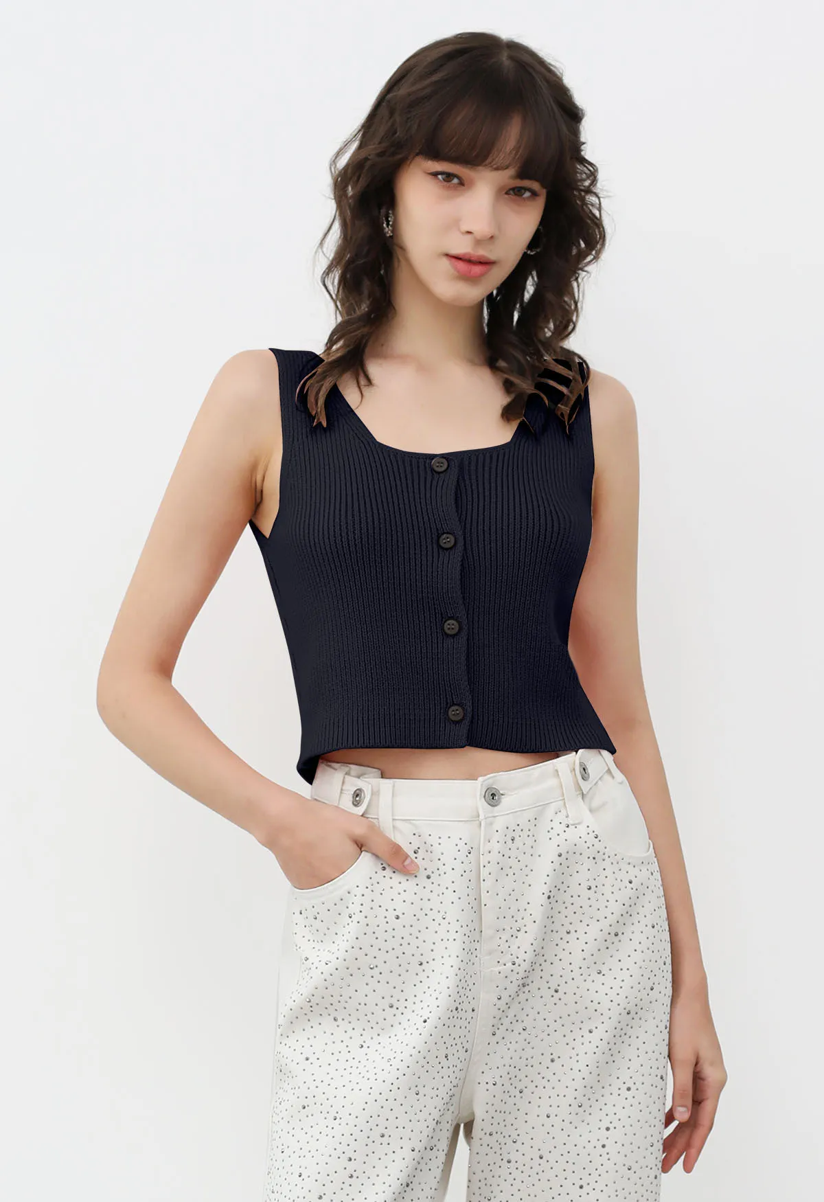 Chicwish  |U-Neck Plain Cropped Tops Tanks & Camisoles