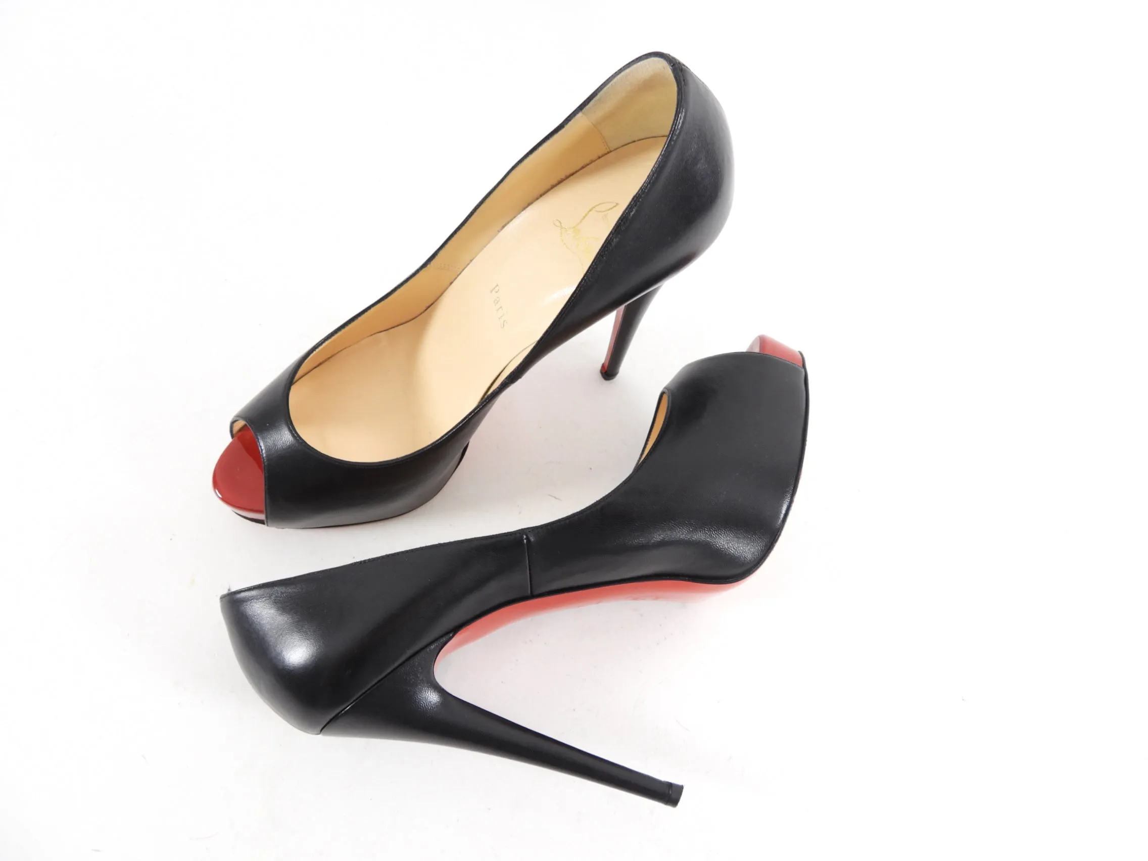 Christian Louboutin Black Peep Toe Platform Pumps - 41