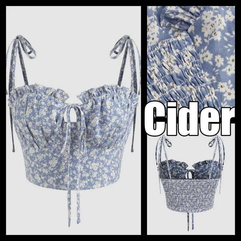 Cider  |Flower Patterns Cropped Tops Tanks & Camisoles