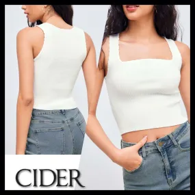 Cider  |Nylon U-Neck Plain Cropped Tops Tanks & Camisoles