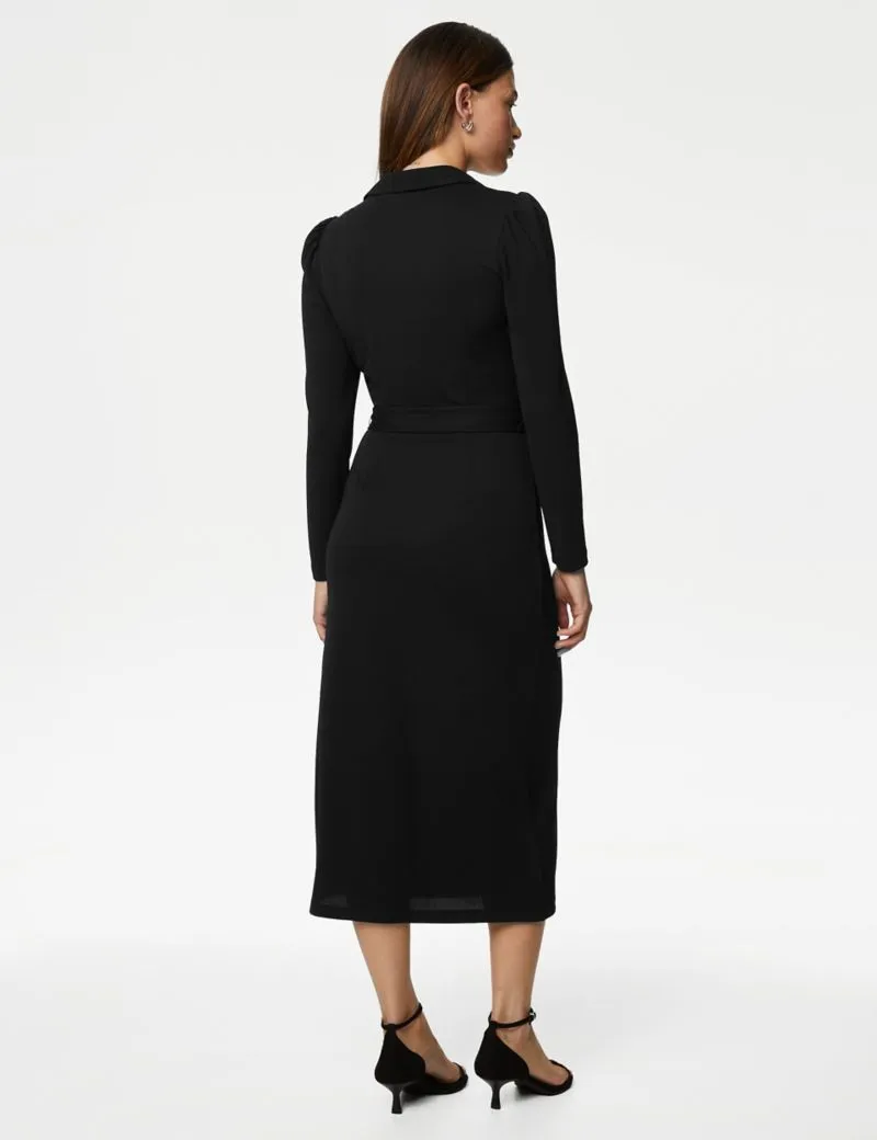 Collared Midi Wrap Dress