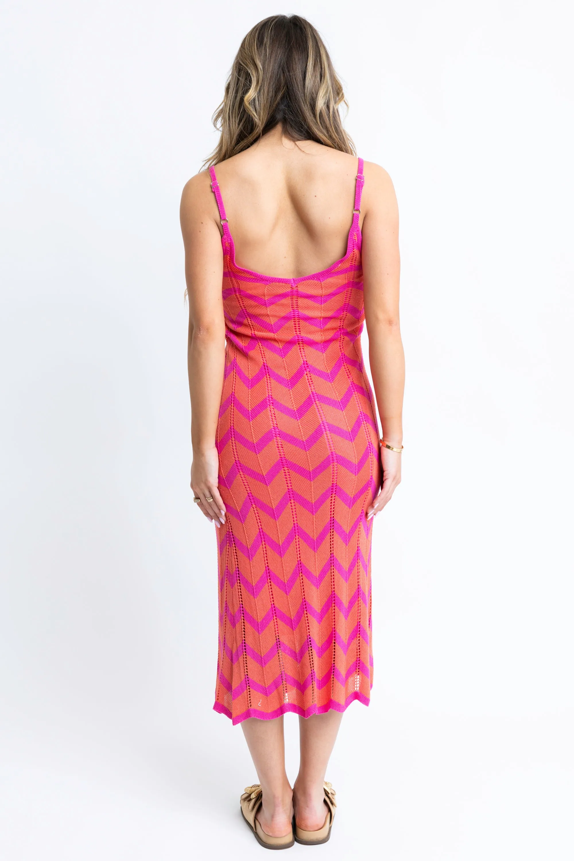 Color Block Chevron Midi Dress