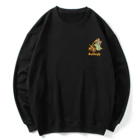 Cool Sweatshirt with Butterfly Print / Long Sleeve Unisex Pullovers in Rock Style