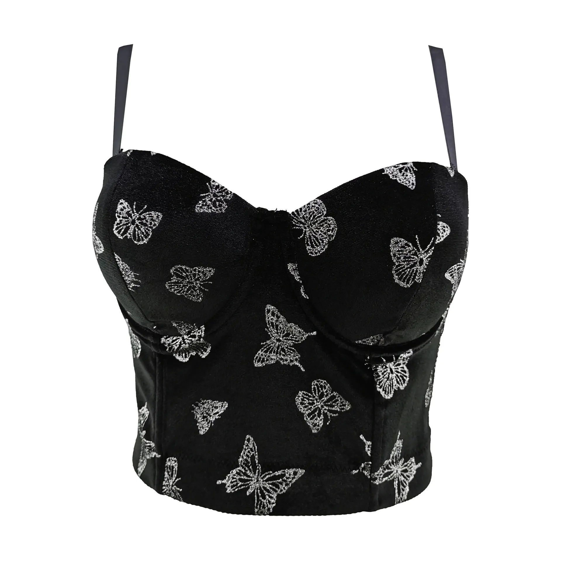 Corduroy Solid Embroider Butterfly Crop Top To Wear Out Autumn Corset Tops Women Bra Push Up Bustier Female Tops