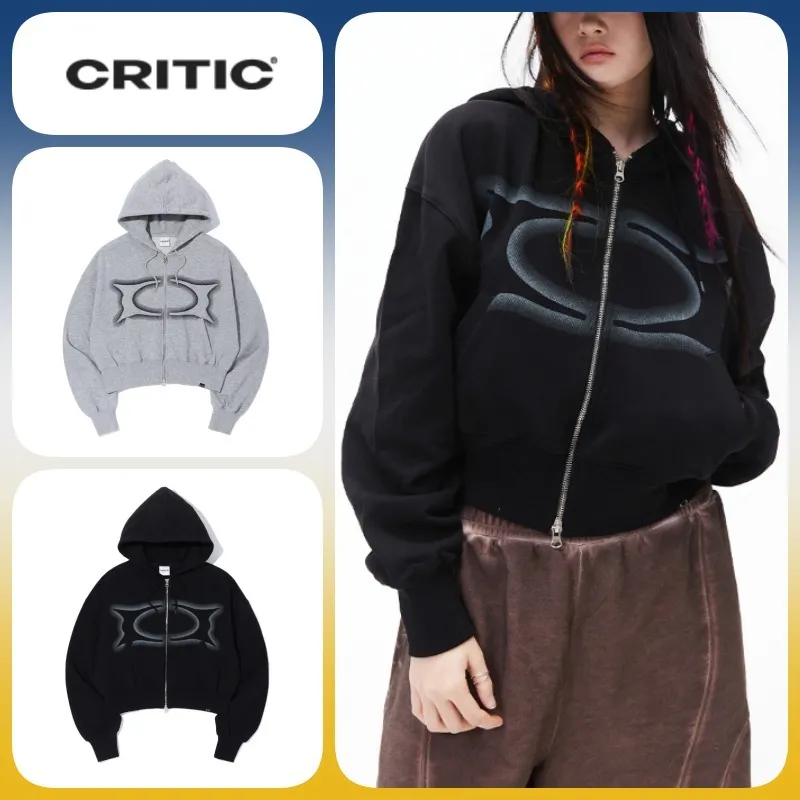 CRITIC  |Long Sleeves Cotton Logo Cropped Tops Hoodies & Sweatshirts