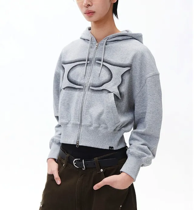 CRITIC  |Long Sleeves Cotton Logo Cropped Tops Hoodies & Sweatshirts